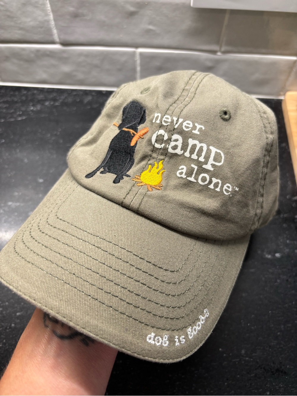 Dog Is Good Never Camp Alone Adjustable Hat Cap -Dad hat/Camping